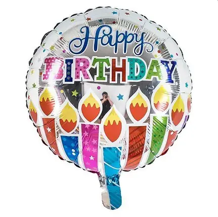 Фольгированный шарик Happy Birthday разноцветные свечи