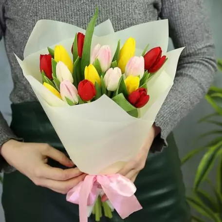 15 різнокольорових тюльпанів