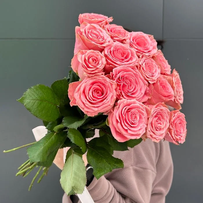 15 розовых роз 70 см