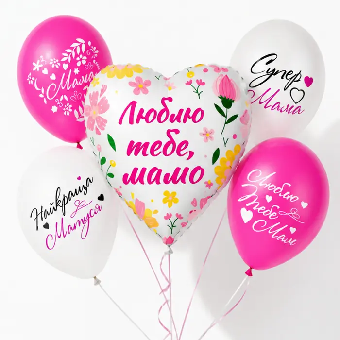 Композиція з кульок  "Люблю тебе, мамо"
